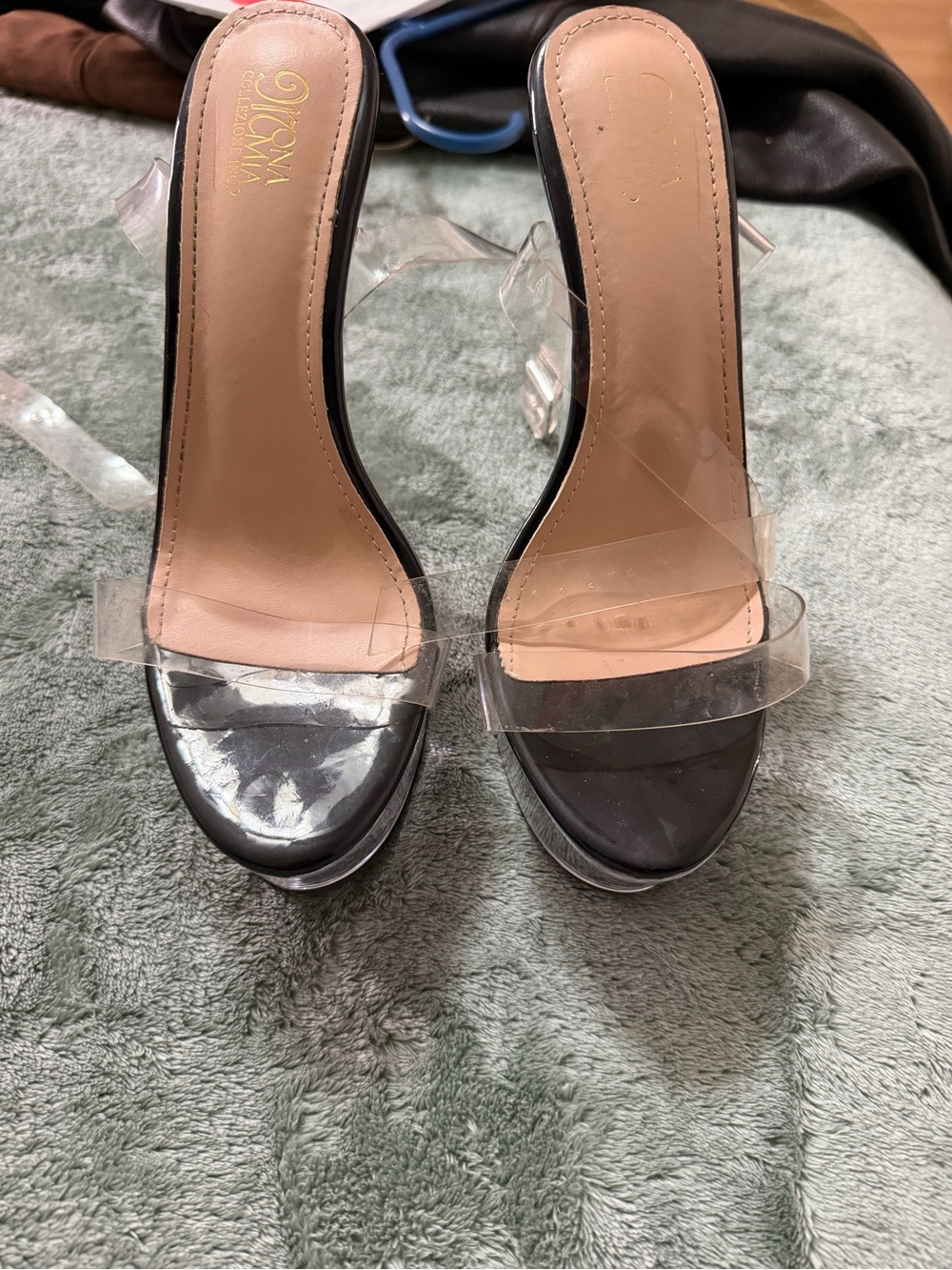 Clear-Strap Black Heeled Sandals Mona Mia Collection